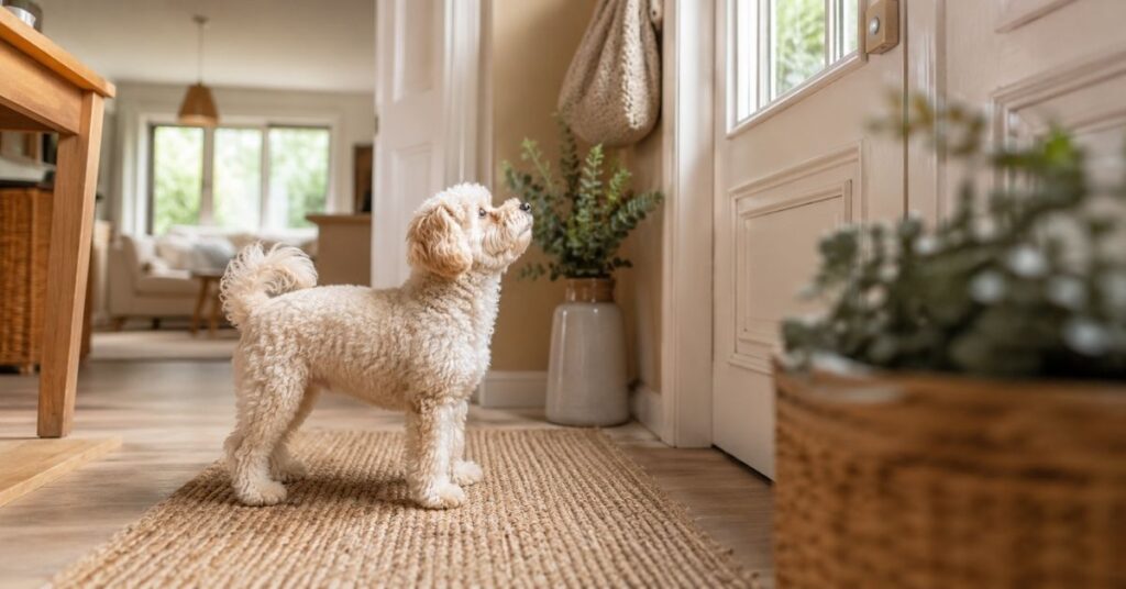Maltipoo freut sich auf Besuch
