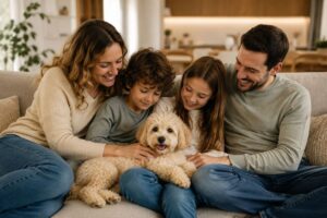 Familienhund Maltipoo mit Kindern