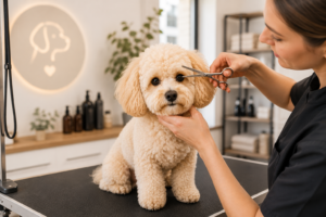 Maltipoo beim Hundefriseur